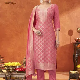 Saanjh Women Regular Pure Silk Kurta with Trousers & With Dupatta-25