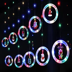 KAVYARA Blue & Pink Ring Shape Christmas String Lights-43