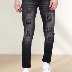 LINARIA Men Cotton Mid-Rise Heavy Fade Highly Distressed Classic Slim Fit Jeans-picture-39