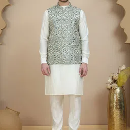 Jompers Men Floral Printed Kurta with Pyjamas & Nehru Jacket-10