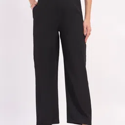 DressBerry Women Textured Relaxed Straight Fit High-Rise Easy Wash Trousers-image-95