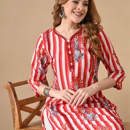 BKApparels Women Floral Printed Striped Thread Work Anarkali Cotton Kurta-image-83