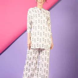V-Mart Ethnic Motifs Printed Mandarin Collar Tunic With Palazzos-3