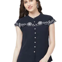 G0-4 IT Floral Embroidered Mandarin Collar Georgette Cap Sleeves Shirt Style Top-picture-47