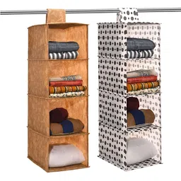 Aura Brown 2 Pieces Foldable 4 Shelf Hanging Closet Multi-Utility Organizers-25
