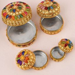 CRAFTAM Gold Toned & Blue 4 Pieces Decorative Jewellery Dibbi Vanity Boxes-image-32