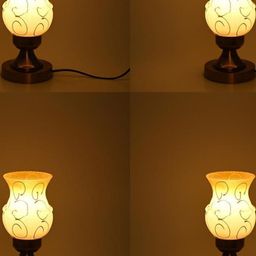 SOMIL Pack Of 4 White Printed Glass Cylindrical Shaped Table Lamps-image-96