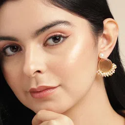 Anouk Gold-Plated Artificial Stone Studded And Beaded Teardrop Shaped Drop Earrings-4