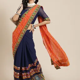KALINI Embroidered Pure Georgette Bandhani Saree-57