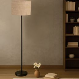 Devansh Beige & Black Cylinder Wooden Floor Lamp-picture-44