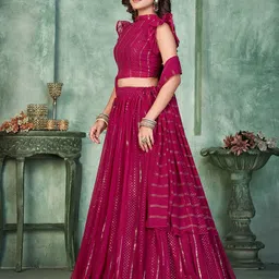 KALINI Sequinned Semi-Stitched Lehenga & Unstitched Blouse With Dupatta image 5
