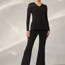 PANIT Ribbed Fitted V-Neck Top with Trousers-image-93