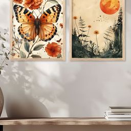 Kotart Beige & Orange 2 Piece Floral and Botanical Wooden Wall Arts-picture-14