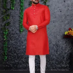 Men Solid Straight Kurta (Red)-76