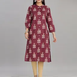 BulBul Floral Printed Band Collar A-Line Pure Cotton Straight Kurta-image-14