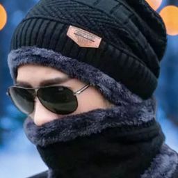 Infispace Unisex Black Woollen Beanie With Neck Warmer-picture-31