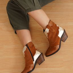 Peach Flores Women Colourblocked Blocked Heeled Cowboy Boots-image-75