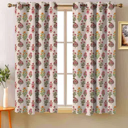 Steve & Anderson Indian Motifs Olive White 2 Pcs Floral Black Out Window Curtain (5 Feet)-image-99