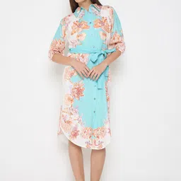 Madame Women Floral Print Flared Sleeve Shirt Dress-picture-26