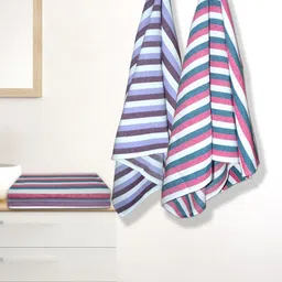 Athom Living Iris Violet & Pink 4 Pieces Striped Cotton 210 GSM Bath Towels-42