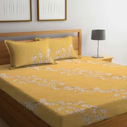 Myntra Elegant Homes Mustard & White Floral 400 TC King Bedsheet with 2 Pillow Covers-image-15