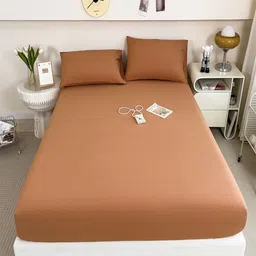 JC HOME Brown Fitted Pure Cotton 220 TC King Bedsheet Set-2.00 m x 1.80 m-image-51
