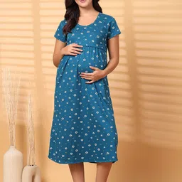 Secret Wish Women Floral Printed Pure Cotton Maternity Nightdress-image-77
