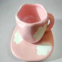 Bon Homey Cloud Cups Pink & White Painted Textured Ceramic Cup & Saucer Set-30