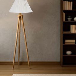 Devansh Off White & Brown Wooden & Cotton Frustum Shaped Floor Lamp-picture-22