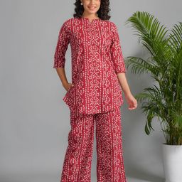 SANSKRUTIHOMES Women Printed Pure Cotton Round Neck Top & Flared Trouser Night suits-image-99