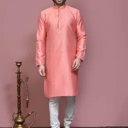 RANAK Mandarin Collar Geometric Woven Design Thread Work Straight Cotton Kurta-picture-8