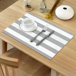 UniKart Grey & White 6 Pieces Striped Anti-Slip Rectangle Table Placemats-34