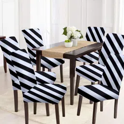 Cortina Set of 6 Black & White Striped Chair Cover-0