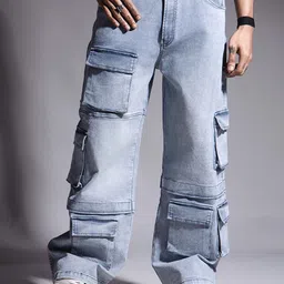 HOP HEAD Unisex Comfort Straight Fit Low Distress Light Fade Jeans-image-63