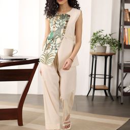 Ambraee Printed Cotton Wrap Top With Trouser Co-Ords Set-picture-11