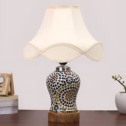 Devansh Off White Textured Wood Traditional Frusturical Shaped Table Lamp-28