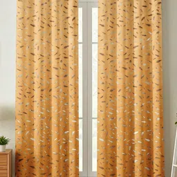 Aura Gold-Toned & Brown Set of 2 Floral Room Darkening Door Curtain-8