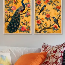 Kotart Brown & Orange 2 Pieces Wooden Birds And Animals Wall Arts-picture-2