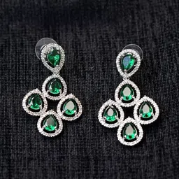 Zoey Rhodium-Plated Cubic Zirconia Studded Teardrop Shaped Drop Earrings-18