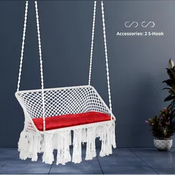 Swingzy White & Red Hammock Hanging Swing With Cushion-49