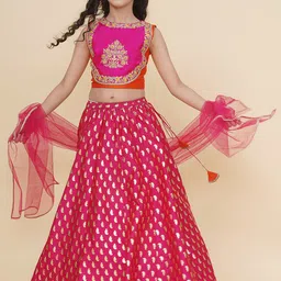 Bitiya by Bhama Girls Embroidered Foil Print Ready to Wear Lehenga & Blouse With Dupatta-image-83