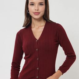Kalt Women Ribbed V-Neck Cotton Fitted Top-picture-25