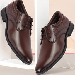 FAUSTO Men Textured Embossed Lace Up Formal Derbys-picture-4