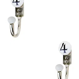 IndianShelf White & Silver-Toned 2 Pieces Number 4 Printed Ceramic & Zinc Wall Hooks-image-98