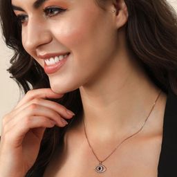 FAB COUTURE Rose Gold-Plated Zircon Studded Evil Eye Pendant With Chains-image-36