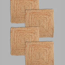 PAROKSH Brown 4 Pieces Braided Reversible Jute Square Shaped Table Placemats-37