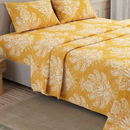 Layers Yellow & White Floral Pure Cotton 200 TC Queen Bedsheet with 2 Pillow Covers-image-52