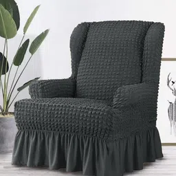 Cortina Grey Melange Textured WingBack Chair Cover-image-8