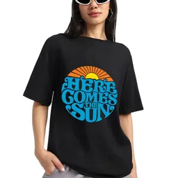 JUNEBERRY Women Typography Printed Round Neck Pure Cotton Oversized T-shirt-image-94