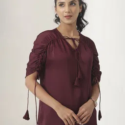 BOONS n PERKKS Embellished Roll-Up Sleeves Satin Chiffon Top-35